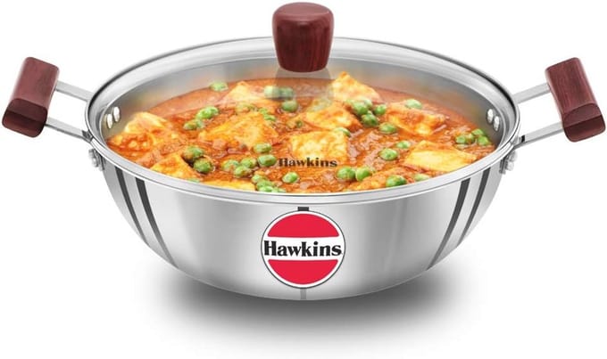 Diepe Kadhai 4 Liter - Triply RVS Koken met Glazen Deksel