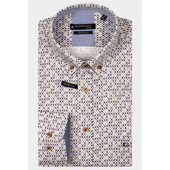 Giordano Overhemd Ivy Allover Dot Pattern Satin Stretch Button Down Navy-Multi / male