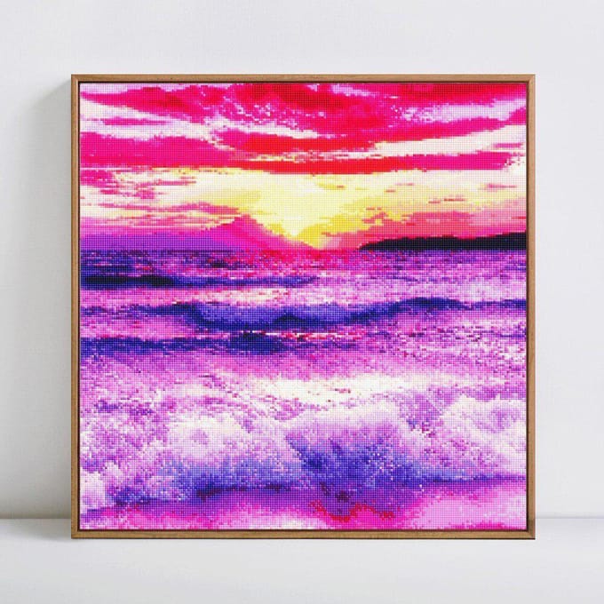 Peinture diamant paysage de mer, broderie complète ronde avec coucher de soleil, image en strass 30x30 multi