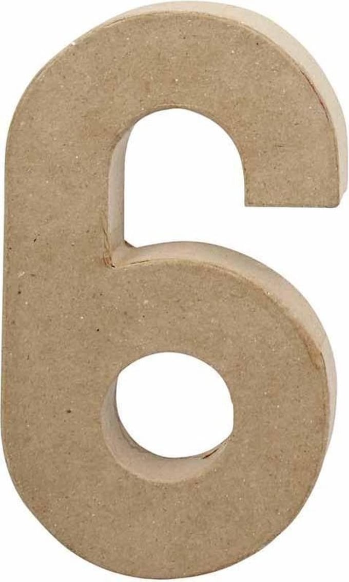 Cijfer, 6, H: 20,5 cm, B: 11,5 cm, dikte 2,6 cm, 1 stuk