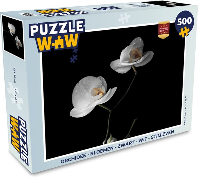 Puzzel Orchidee - Bloemen - Zwart - Wit - Stilleven - Legpuzzel - Puzzel 500 stukjes