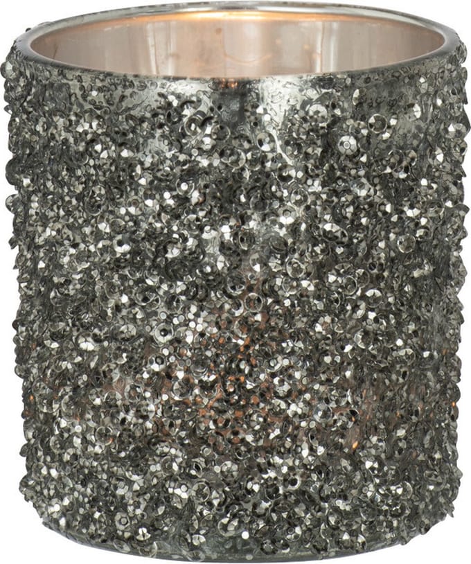 J-Line windlicht Glitter - glas - grijs - small - 4 stuks