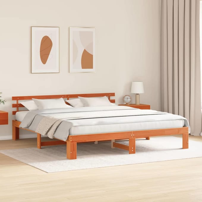 vidaXL - Bedframe - Wasbruin - 200 - x - 200 - cm - Massief - grenenhout