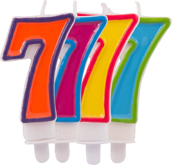 Folat - Kaars cijfer 7 in vrolijke kleuren