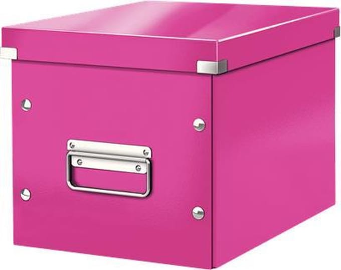 Leitz WOW Click & Store Cube Middelgrote Kartonnen Opbergdoos met Deksel- 26 x 24 x 26 Cm (BxHxD) - Roze