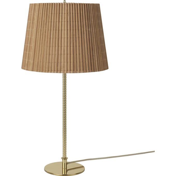 Gubi tafellamp 9205, messing, kap van BAMBUS, hoogte 58 cm