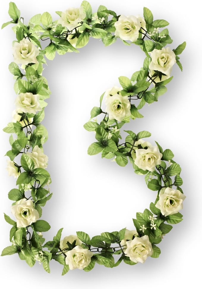 Basil Roses Flower Garland Bloemenstreng -  Met Rozen - Wit