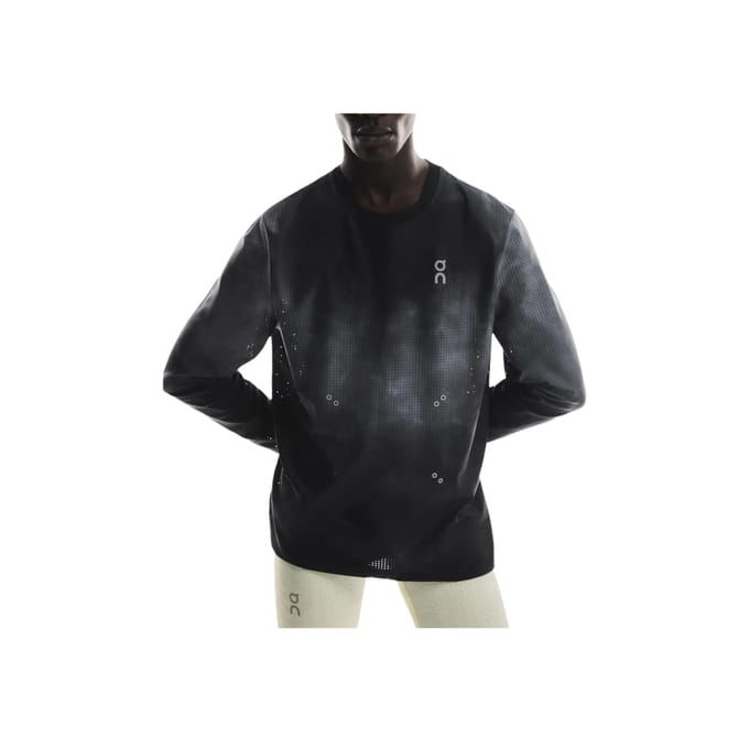 On Pace Mesh Logo Print Hardloop Sneldrogend Lange Mouw T-shirt Heren tops Zwart 1MF10730553 M black