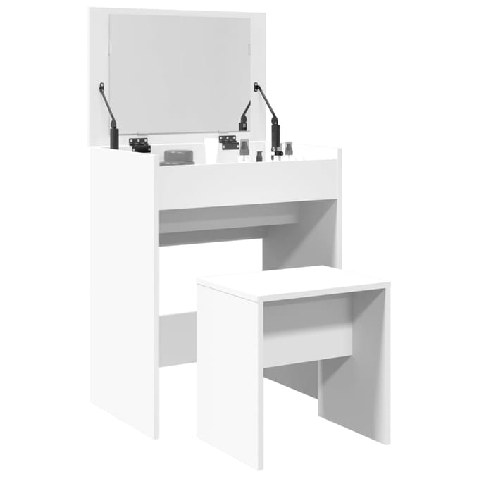 vidaXL - Kaptafel - met - krukje - 60x40x113,5 - cm - wit