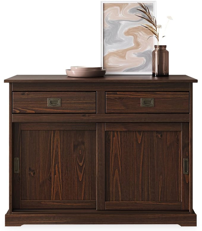 SAVONA-dressoir van 110 cm met 2 deuren van massief hout – afwerking in notenhout