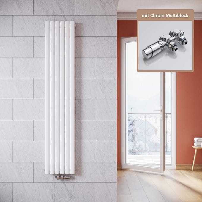 Verticale Design Radiator Wit Dubbellaags met Middenaansluiting en Thermostaat
