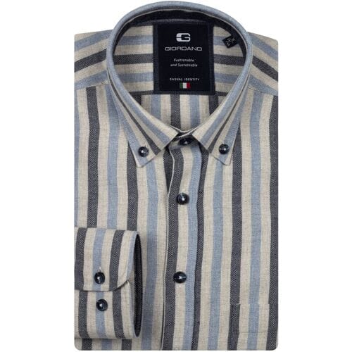 Giordano Overhemd Brando Soft Mélange Flanel Stripe Herringbone Navy / male
