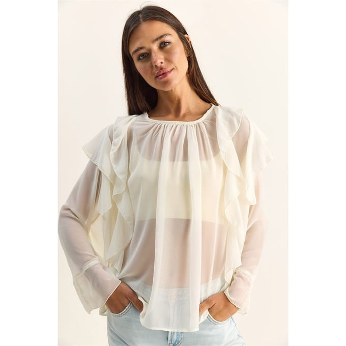 Rimpelige Chiffon Crew Neck Blouse