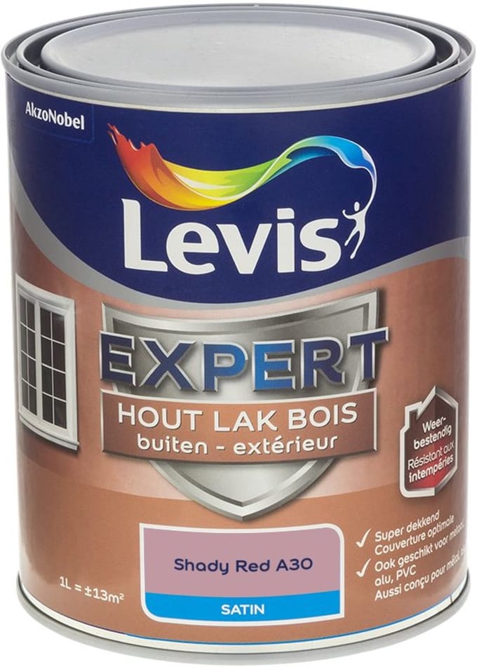 Levis - Expert Hout Lak Buiten Satin Mix - Shady Red A30 - Mengverf - 1 L