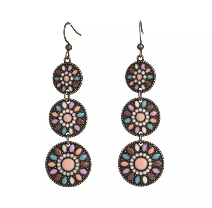 Jomide Oorhangers Vintage Boho Drop - 3 Rondjes - 1