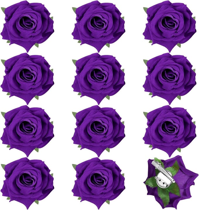 Set van 12 Donkerpaarse Roos Haarclips - Bloem Haarspeld voor Feest, Bruiloft & Accessoire