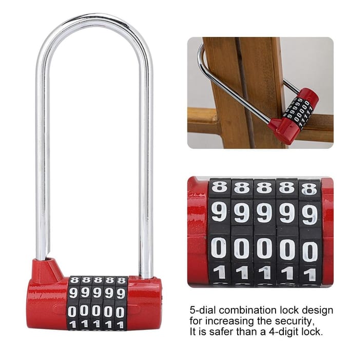 Zinklegering U-vorm Combinatie Cijfer Wachtwoord Code Slot Extra Lang Kastdeur Hangslot rood