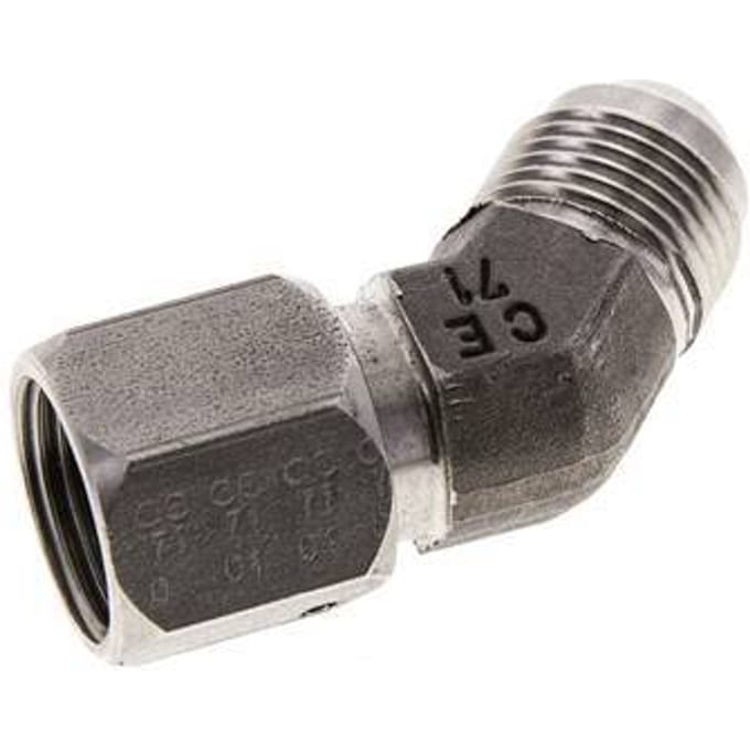 45°  JIC  L-koppeling UNF 3/4''-16 Buitendraad X Binnendraad RVS 275bar