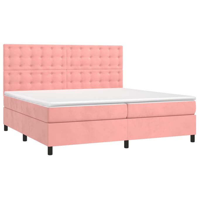 vidaXL - Boxspring - met - matras - en - LED - fluweel - roze - 200x200 - cm
