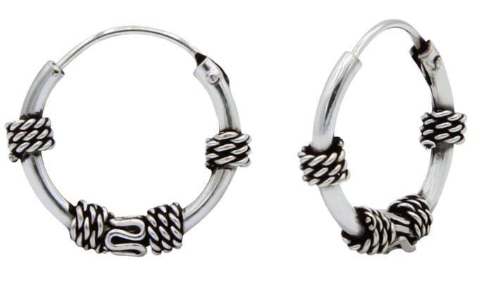 Joy|S - Zilveren Bali oorringen - 12 mm - geoxideerd