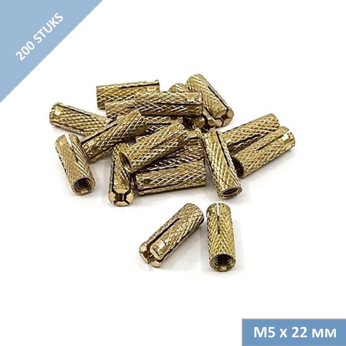 UFAST messing plug - M5 x 22 mm - Spreidplug - Grootverpakking 200 stuks