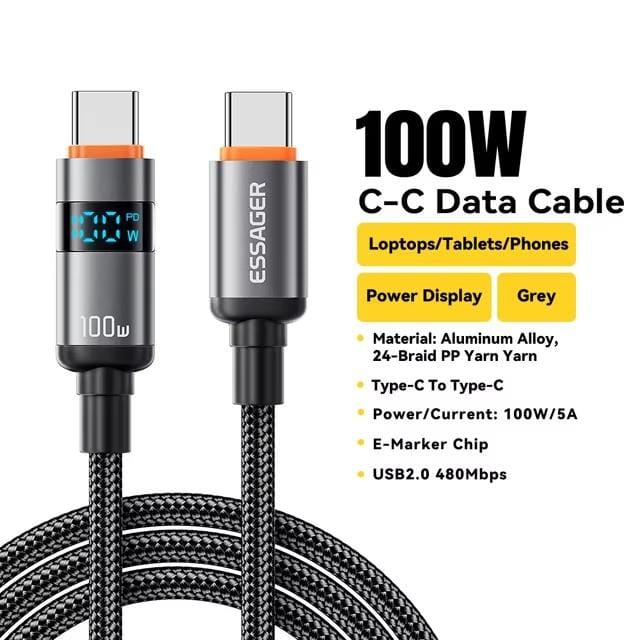 Essager Digitale Display USB Type C naar USB C Kabel voor Huawei Mate60 100W Snellader Kabel voor MacBook Pro Xiaomi