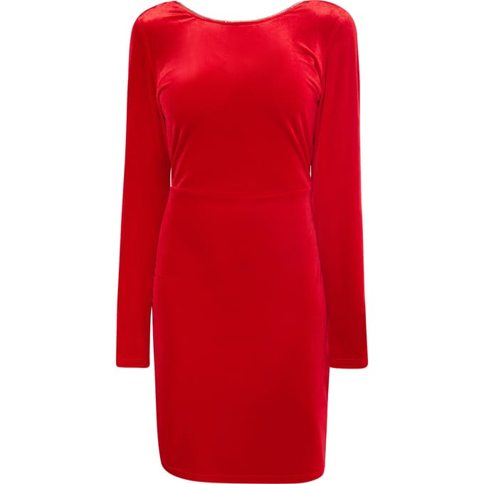 Faina Fluwelen jurkje met strass steentjes Dames rood
