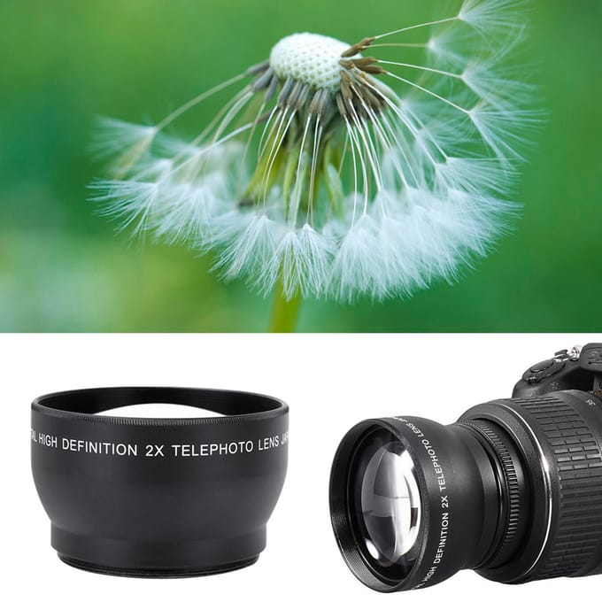 52mm 2X Vergroting HD Teleconverter Telelens voor 52mm Mount Camera wit