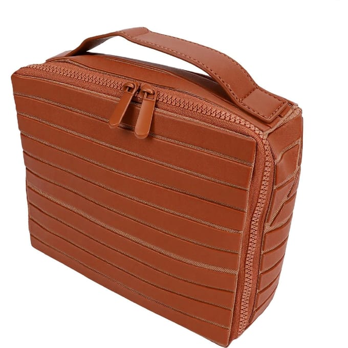 Parallele Make-up Tas Waterdicht Grote Capaciteit Meerdere Vakken Draagbaar Opvouwbare Make-up Tas voor Vrouwen Bruin brown
