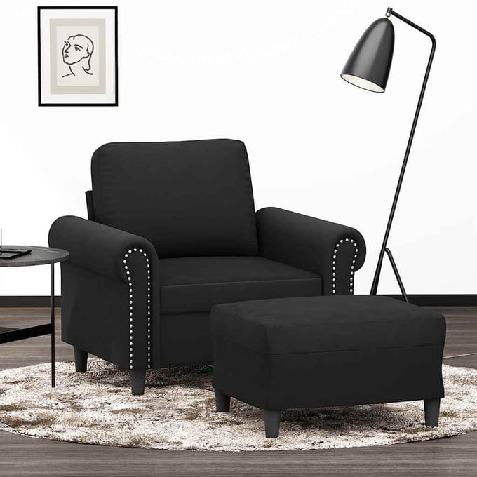 vidaXL - Fauteuil - met - voetenbank - 60 - cm - fluweel - zwart
