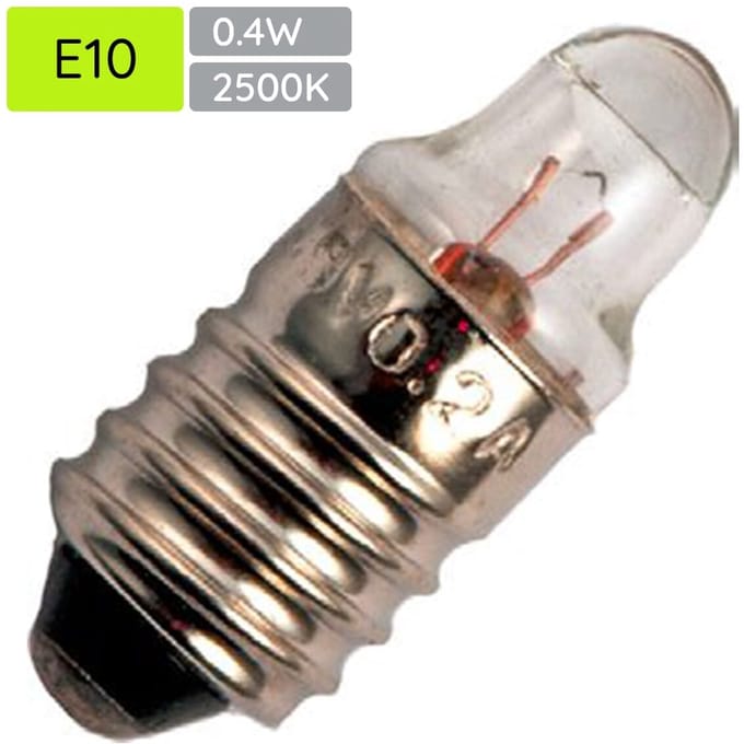 Signaallamp E10 2.2V 0.4W - 181 mAh - Per stuk - T9 Gloeilamp Ø9mm - 23mm - 2500K - Dimbaar