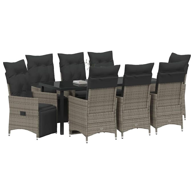 vidaXL - Tuin - Eettafel - Set - 9 - st - Grijs - poly - rattan