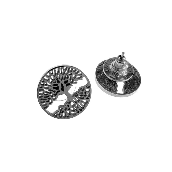 Levensboom Oorknopjes, Oorbellen Dames, RVS Gepolijst - ∅16mm