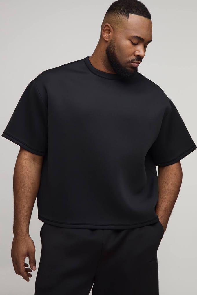 Plus Oversized Boxy Bonded Scuba T-Shirt | Black | Size 2XL