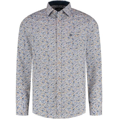 Fellows United Fellows United Overhemd Lange Mouw Flowers Mid Blue  3XL