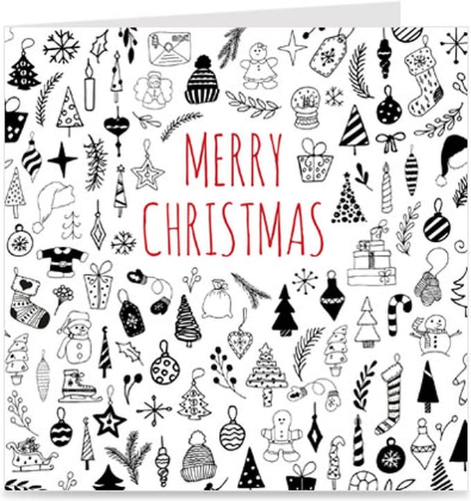 4 luxe kerstkaarten | MERRY CHRISTMAS - DOODLES | set kaarten met enveloppen | kerst | hip & modern