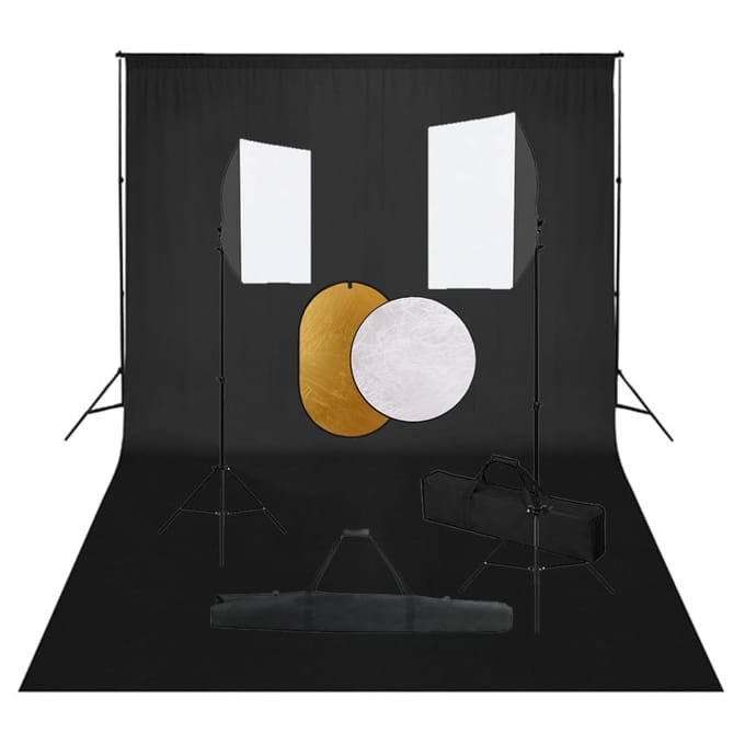 vidaXL - Fotostudioset - met - softboxlampen, - achtergrond - en - reflector