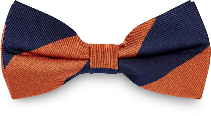 Marineblauwe & Oranje Gestreepte Zijden Vlinderdas