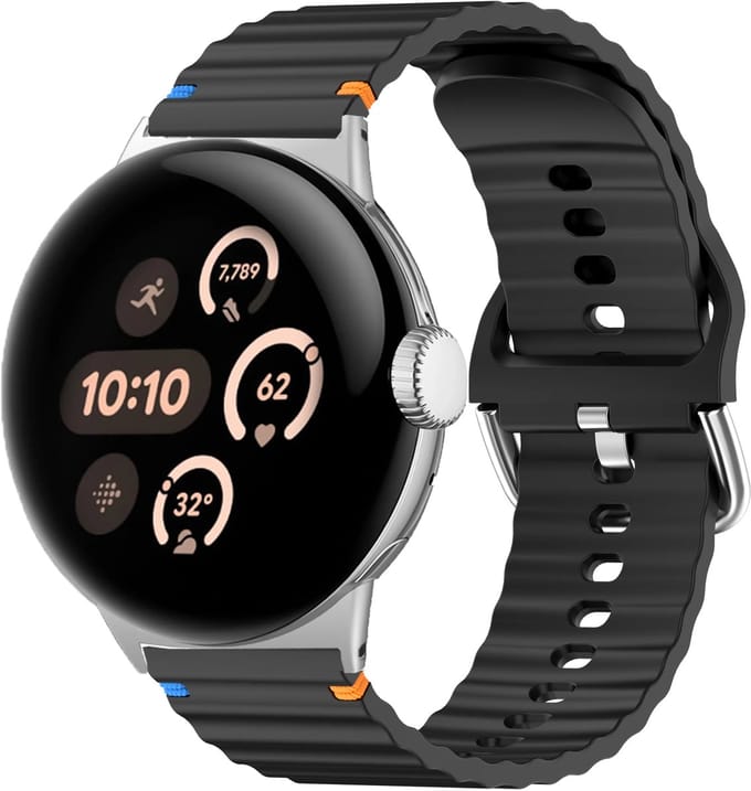 Strap-it siliconen 'Wave' bandje geschikt voor Google Pixel Watch 5 (45 mm) / 4 (45 mm) / 3 (45 mm) - Zwart