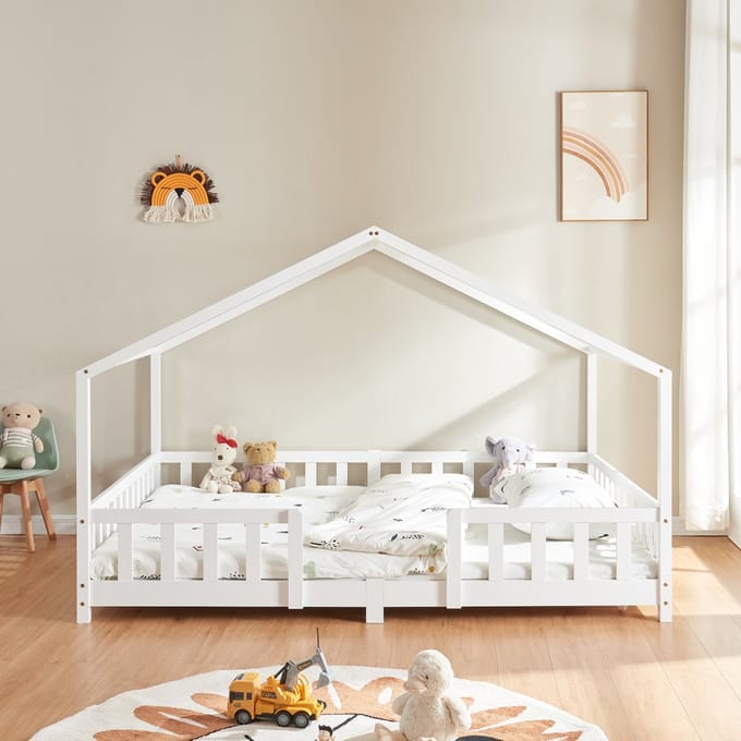 Kinderbed Treviolo met uitvalbeveiliging en matras 140x200 wit