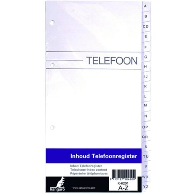 Kangaro telefoonregister - inhoud - alfabet A-Z - 4-rings