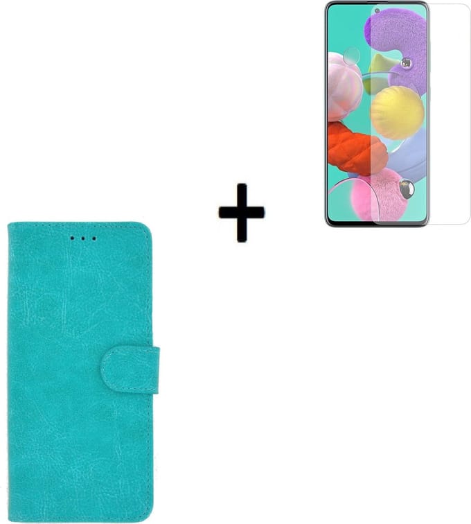 Samsung Galaxy A72 Hoesje - Samsung Galaxy A72 Screenprotector - Samsung A72 Hoes Wallet Bookcase Turquoise + Screenprotector