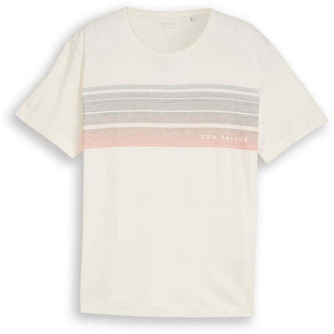 Tom Tailor - T-shirt met print op de borst - Maat S - Gardenia White