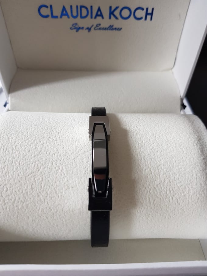 Claudia Koch Bracelet Men Genuine Leather With Stainless Steel, Black Silver