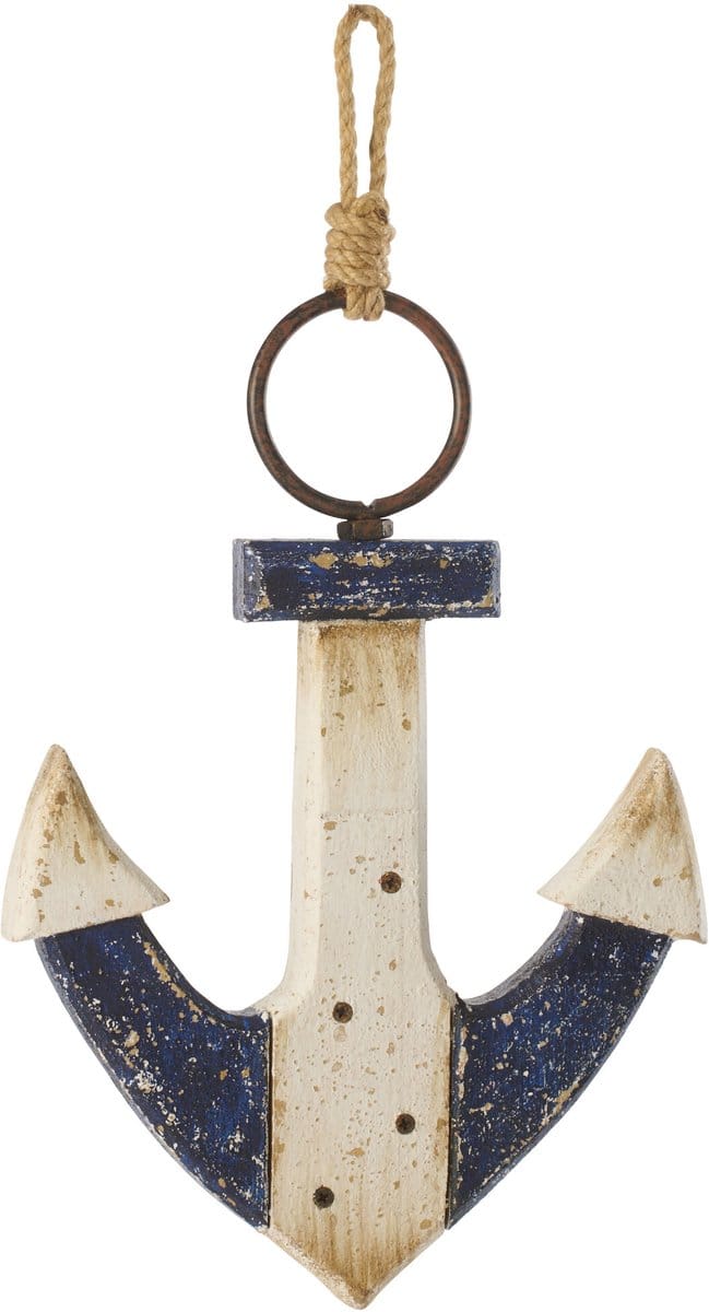 J-Line decoratie Anker - hout - blauw/wit - small