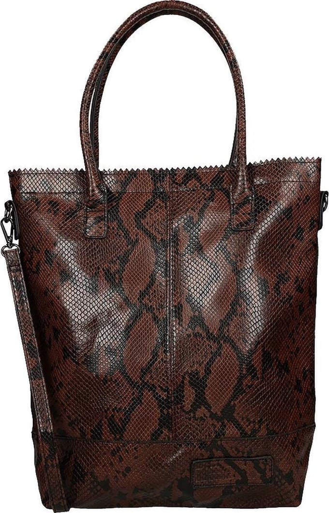 Zebra Kartel met rits Shopper - Donkerbruin