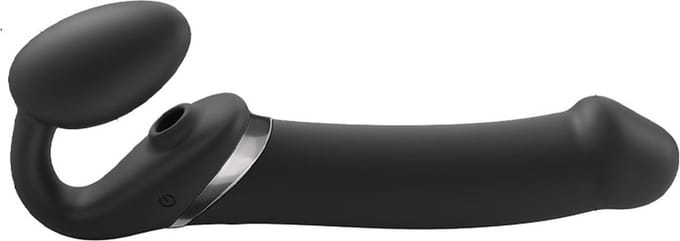 Strap-On-Me - Strapless Strap-on Vibrator Met Luchtdruk Stimulatie - Zwart - Maat XL