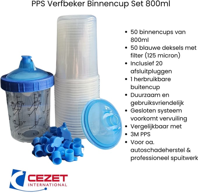 PPS binnencup 800ml set 125micron blauw