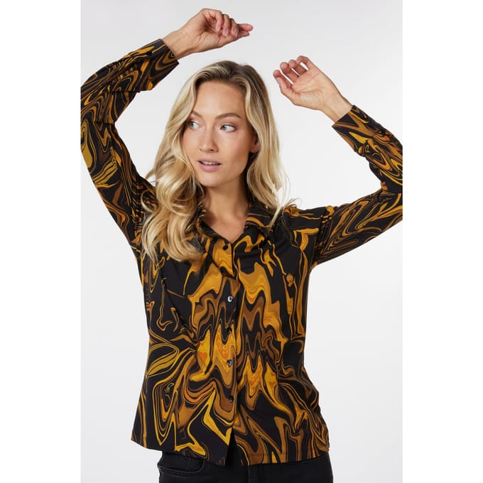 EsQualo Blouse Basic Swirl Print Print Größe: S | Longsleeves Outlet | Damen