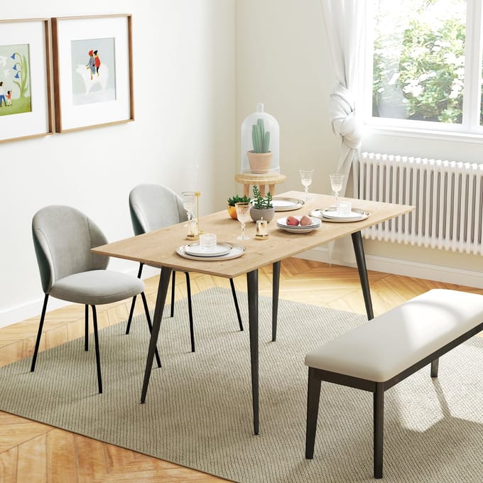 Wishdor Eettafel uitschuifbaar 120/160x75x77 cm van MDF, naturel blad en stevig stalen onderstel